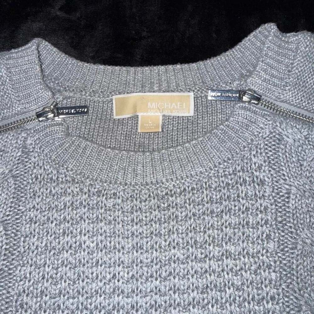 MICHAEL Michael Kors Gray Cable Knit Sweater with Shoulder Zippers